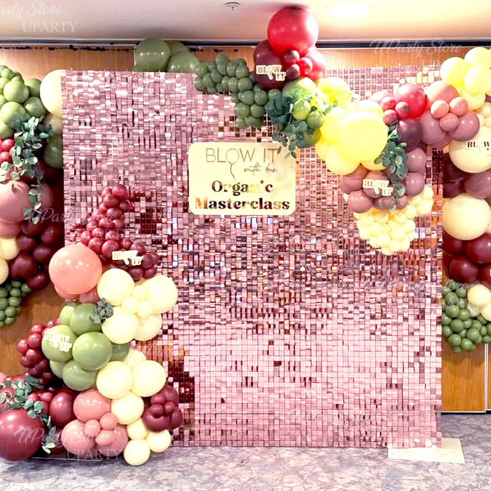 Sequin Fabric Panel - 光沢のあるピンクの壁背景パネル 24-12枚 キラキラピンクの正方形スパンコールパーティー背景 誕生日 結婚式 プロム