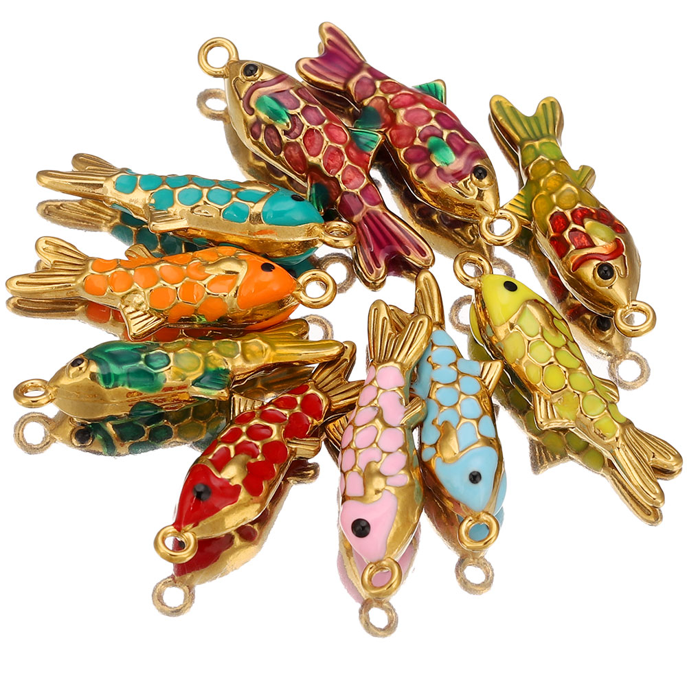 2 個ステンレス鋼カラフルなエナメル金魚チャームペンダント  - Embellishment Crafts のレビューと価格