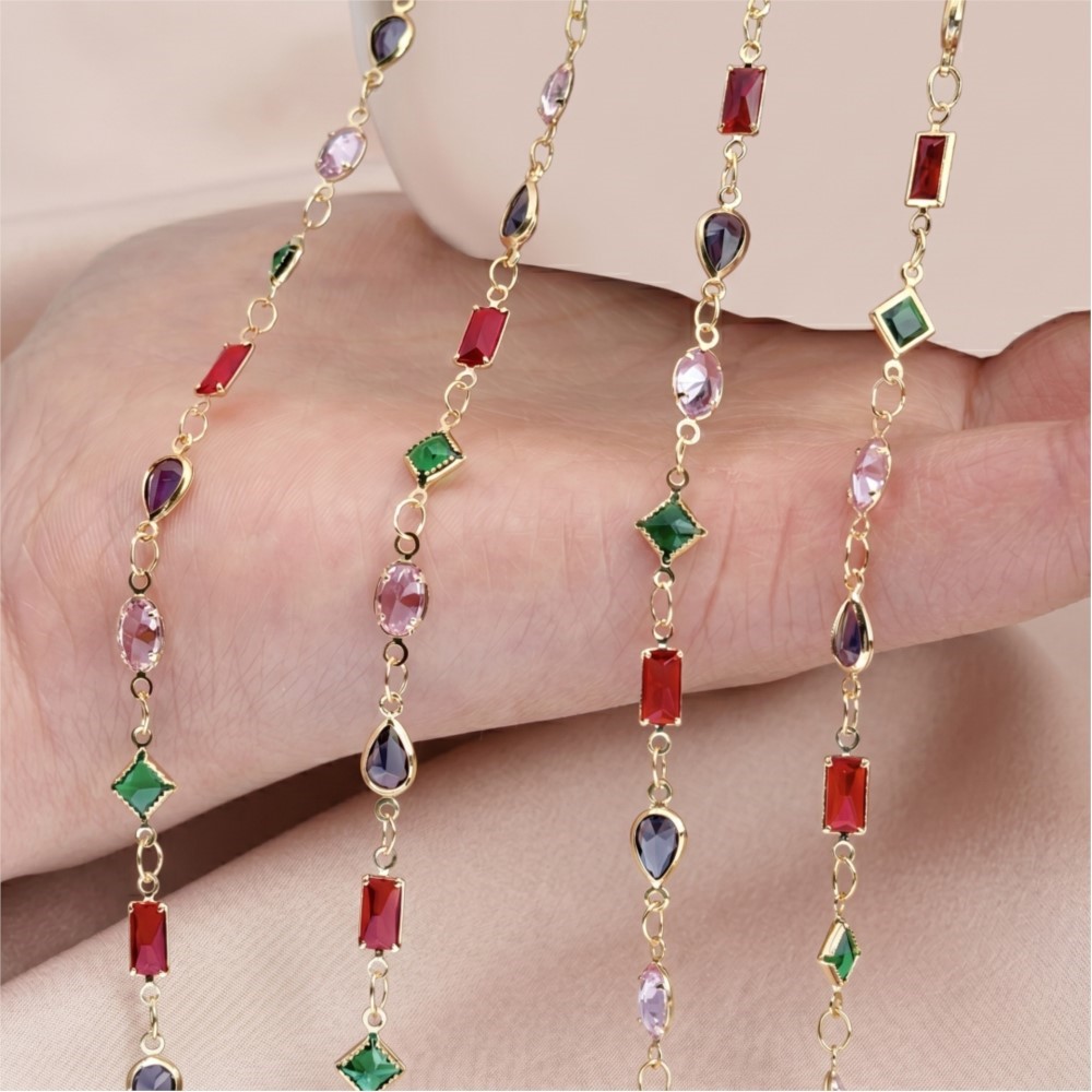 1メートルミックスカラー長方形ラインストーンオーバルジュエリ - Pearl Trim Chain のレビューと価格