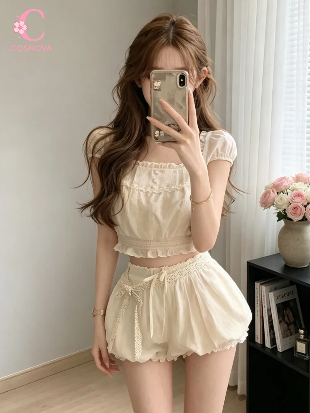 夏のコケットスイート2ピースセット レディース スクエアネッ - Elastic Lace Trim のレビューと価格