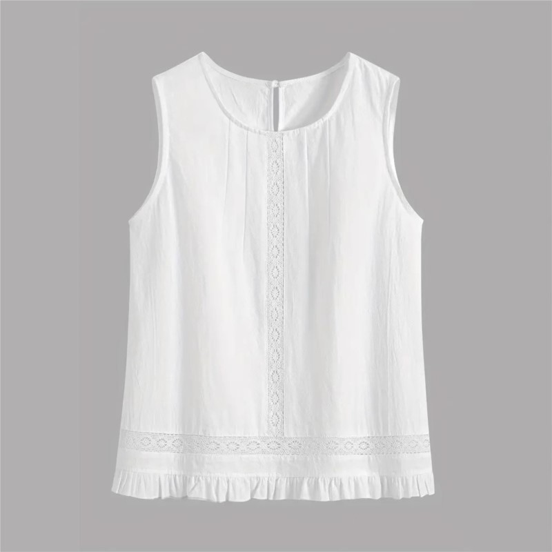 新しい女性用サマー2ピースセット、ホワイトルーズアウトフィッ - Elastic Lace Trim のレビューと価格