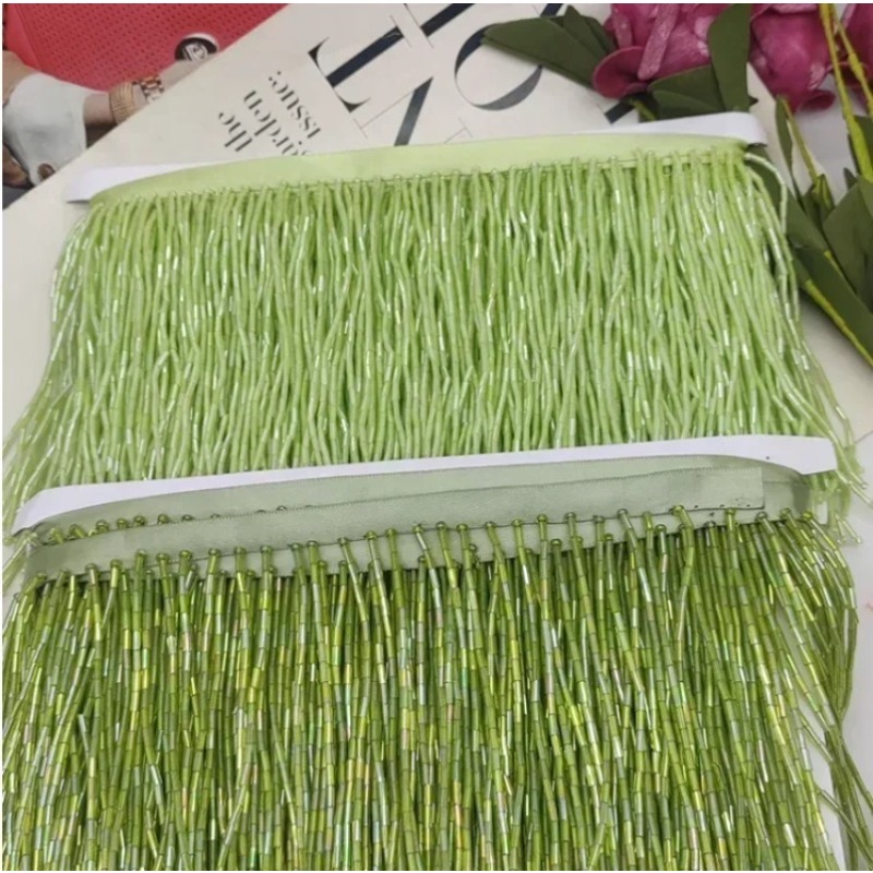 10 センチメートルシルバーレッドビーズチューブタッセルドレ - Tassel Fringe Trim のレビューと価格